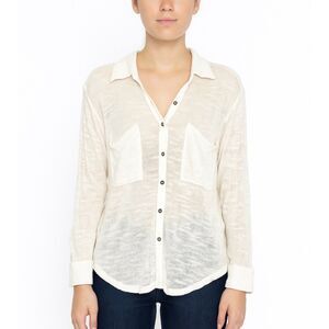 Free People Beach Ivory Textured Gauze Long Sleeve Button Up Shirt Size S